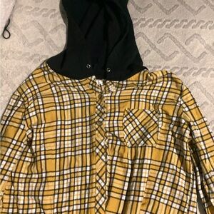 Long sleeve hooded plaid button up